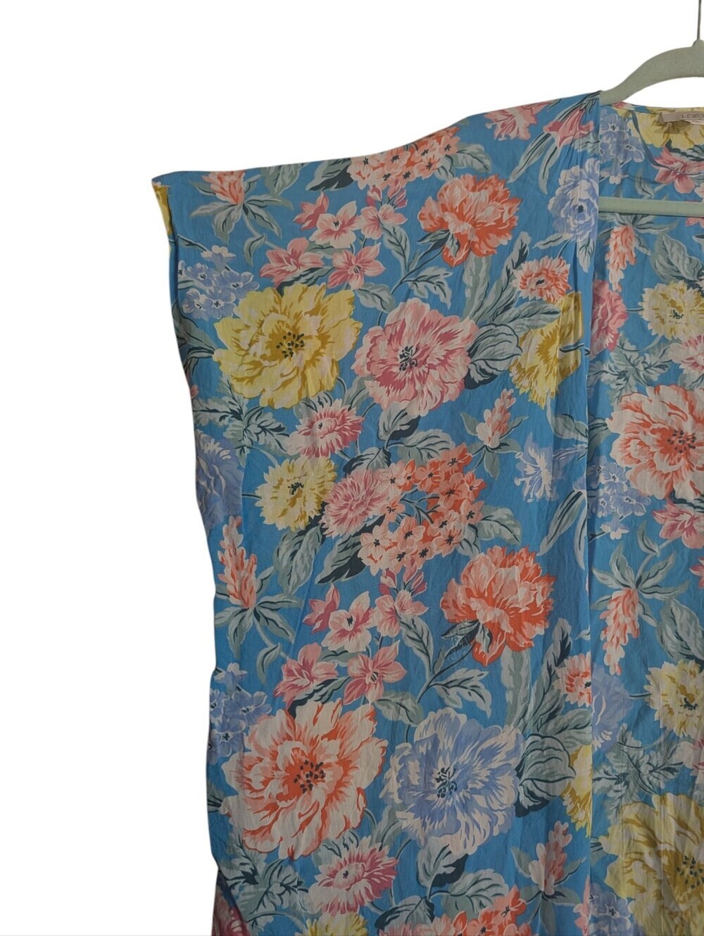 LOFT Blue Floral Modal Kimono Cover Up | Oversized Open Front | Lightweight Pool - Picture 3 of 7